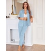 image:imageEkouaer Womens Pajama Sets 2 Piece Button Down Short Sleeve Pjs Set Soft Lounge Set with Long Pants SXXLLight Blue