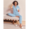 image:imageEkouaer Womens Pajama Sets 2 Piece Button Down Short Sleeve Pjs Set Soft Lounge Set with Long Pants SXXLLight Blue