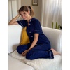 image:imageEkouaer Womens Pajama Sets 2 Piece Button Down Short Sleeve Pjs Set Soft Lounge Set with Long Pants SXXLNavy Blue