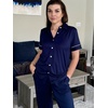 image:imageEkouaer Womens Pajama Sets 2 Piece Button Down Short Sleeve Pjs Set Soft Lounge Set with Long Pants SXXLNavy Blue