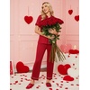 image:imageEkouaer Womens Pajama Sets 2 Piece Button Down Short Sleeve Pjs Set Soft Lounge Set with Long Pants SXXLRed