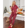 image:imageEkouaer Womens Pajama Sets 2 Piece Button Down Short Sleeve Pjs Set Soft Lounge Set with Long Pants SXXLRed Green Plaid