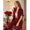 image:imageEkouaer Womens Pajama Sets 2 Piece Button Down Short Sleeve Pjs Set Soft Lounge Set with Long Pants SXXLWine Red
