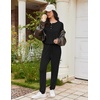image:imageEkouaer Womens Pajama Sets Long Sleeve Lounge Set 2 Piece Pj Sets for Women Henley Neck Casual Sleepwear Loungewear SXXLBlack