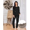 image:imageEkouaer Womens Pajama Sets Long Sleeve Lounge Set 2 Piece Pj Sets for Women Henley Neck Casual Sleepwear Loungewear SXXLBlack