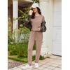 image:imageEkouaer Womens Pajama Sets Long Sleeve Lounge Set 2 Piece Pj Sets for Women Henley Neck Casual Sleepwear Loungewear SXXLBrown