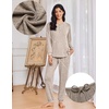 image:imageEkouaer Womens Pajama Sets Long Sleeve Lounge Set 2 Piece Pj Sets for Women Henley Neck Casual Sleepwear Loungewear SXXLKhaki