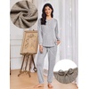 image:imageEkouaer Womens Pajama Sets Long Sleeve Lounge Set 2 Piece Pj Sets for Women Henley Neck Casual Sleepwear Loungewear SXXLLight Grey