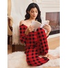 image:imageEkouaer Womens Pajama Sets Long Sleeve Lounge Set 2 Piece Pj Sets for Women Henley Neck Casual Sleepwear Loungewear SXXLRed and Black Plaid