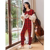 image:imageEkouaer Womens Pajama Sets Long Sleeve Lounge Set 2 Piece Pj Sets for Women Henley Neck Casual Sleepwear Loungewear SXXLRed and Black Plaid