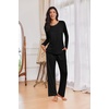 image:imageEkouaer Womens Pajama Sets Pleated Tops with Long Pants Lounge Set Long Sleeve Fall Sleepwear Ladies Pjs SXXLBlack