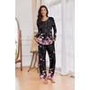 image:imageEkouaer Womens Pajama Sets Pleated Tops with Long Pants Lounge Set Long Sleeve Fall Sleepwear Ladies Pjs SXXLBlack Floral