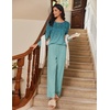 image:imageEkouaer Womens Pajama Sets Pleated Tops with Long Pants Lounge Set Long Sleeve Fall Sleepwear Ladies Pjs SXXLGreen Leaves