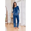 image:imageEkouaer Womens Pajama Sets Pleated Tops with Long Pants Lounge Set Long Sleeve Fall Sleepwear Ladies Pjs SXXLNavy Folk Print