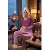 image:imageEkouaer Womens Pajama Sets Pleated Tops with Long Pants Lounge Set Long Sleeve Fall Sleepwear Ladies Pjs SXXLWine Ombre Leaves
