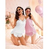 image:imageEkouaer Womens Pajama Sets Soft Cami Shorts Set 4 Piece Lingerie Sleepwear V Neck Pj Lace NightwearWhite  Pink