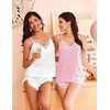 image:imageEkouaer Womens Pajama Sets Soft Cami Shorts Set 4 Piece Lingerie Sleepwear V Neck Pj Lace NightwearWhite  Pink