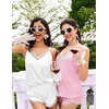 image:imageEkouaer Womens Pajama Sets Soft Cami Shorts Set 4 Piece Lingerie Sleepwear V Neck Pj Lace NightwearWhite  Pink