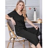 image:imageEkouaer Womens Pajama Sets Soft Cotton Pj Short Sleeve Top with Capri Pants Sleepwear 2 Piece Print LoungewearSXXLBlack