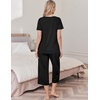 image:imageEkouaer Womens Pajama Sets Soft Cotton Pj Short Sleeve Top with Capri Pants Sleepwear 2 Piece Print LoungewearSXXLBlack