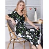 image:imageEkouaer Womens Pajama Sets Soft Cotton Pj Short Sleeve Top with Capri Pants Sleepwear 2 Piece Print LoungewearSXXLBlack Flower
