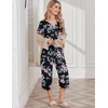 image:imageEkouaer Womens Pajama Sets Soft Cotton Pj Short Sleeve Top with Capri Pants Sleepwear 2 Piece Print LoungewearSXXLBlack Pink Flower