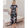 image:imageEkouaer Womens Pajama Sets Soft Cotton Pj Short Sleeve Top with Capri Pants Sleepwear 2 Piece Print LoungewearSXXLBlack Pink Flower