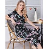 image:imageEkouaer Womens Pajama Sets Soft Cotton Pj Short Sleeve Top with Capri Pants Sleepwear 2 Piece Print LoungewearSXXLBlack Pink Flower