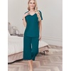 image:imageEkouaer Womens Pajama Sets Soft Cotton Pj Short Sleeve Top with Capri Pants Sleepwear 2 Piece Print LoungewearSXXLBlue Green