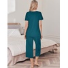 image:imageEkouaer Womens Pajama Sets Soft Cotton Pj Short Sleeve Top with Capri Pants Sleepwear 2 Piece Print LoungewearSXXLBlue Green