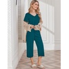image:imageEkouaer Womens Pajama Sets Soft Cotton Pj Short Sleeve Top with Capri Pants Sleepwear 2 Piece Print LoungewearSXXLBlue Green