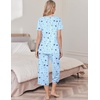image:imageEkouaer Womens Pajama Sets Soft Cotton Pj Short Sleeve Top with Capri Pants Sleepwear 2 Piece Print LoungewearSXXLBlue Star