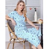 image:imageEkouaer Womens Pajama Sets Soft Cotton Pj Short Sleeve Top with Capri Pants Sleepwear 2 Piece Print LoungewearSXXLBlue Star