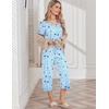 image:imageEkouaer Womens Pajama Sets Soft Cotton Pj Short Sleeve Top with Capri Pants Sleepwear 2 Piece Print LoungewearSXXLBlue Star