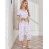 image:imageEkouaer Womens Pajama Sets Soft Cotton Pj Short Sleeve Top with Capri Pants Sleepwear 2 Piece Print LoungewearSXXLBlue White Flower