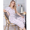 image:imageEkouaer Womens Pajama Sets Soft Cotton Pj Short Sleeve Top with Capri Pants Sleepwear 2 Piece Print LoungewearSXXLBlue White Flower