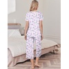image:imageEkouaer Womens Pajama Sets Soft Cotton Pj Short Sleeve Top with Capri Pants Sleepwear 2 Piece Print LoungewearSXXLBlue White Flower