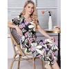 image:imageEkouaer Womens Pajama Sets Soft Cotton Pj Short Sleeve Top with Capri Pants Sleepwear 2 Piece Print LoungewearSXXLBrown Flower