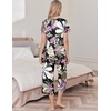 image:imageEkouaer Womens Pajama Sets Soft Cotton Pj Short Sleeve Top with Capri Pants Sleepwear 2 Piece Print LoungewearSXXLBrown Flower