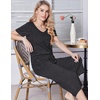 image:imageEkouaer Womens Pajama Sets Soft Cotton Pj Short Sleeve Top with Capri Pants Sleepwear 2 Piece Print LoungewearSXXLDark Grey