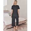 image:imageEkouaer Womens Pajama Sets Soft Cotton Pj Short Sleeve Top with Capri Pants Sleepwear 2 Piece Print LoungewearSXXLDark Grey