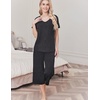 image:imageEkouaer Womens Pajama Sets Soft Cotton Pj Short Sleeve Top with Capri Pants Sleepwear 2 Piece Print LoungewearSXXLDark Grey