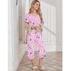 image:imageEkouaer Womens Pajama Sets Soft Cotton Pj Short Sleeve Top with Capri Pants Sleepwear 2 Piece Print LoungewearSXXLFlower Pink