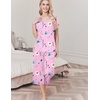 image:imageEkouaer Womens Pajama Sets Soft Cotton Pj Short Sleeve Top with Capri Pants Sleepwear 2 Piece Print LoungewearSXXLFlower Pink