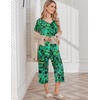 image:imageEkouaer Womens Pajama Sets Soft Cotton Pj Short Sleeve Top with Capri Pants Sleepwear 2 Piece Print LoungewearSXXLGreen Leaves
