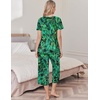 image:imageEkouaer Womens Pajama Sets Soft Cotton Pj Short Sleeve Top with Capri Pants Sleepwear 2 Piece Print LoungewearSXXLGreen Leaves