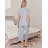 image:imageEkouaer Womens Pajama Sets Soft Cotton Pj Short Sleeve Top with Capri Pants Sleepwear 2 Piece Print LoungewearSXXLGrey Coffee