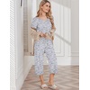 image:imageEkouaer Womens Pajama Sets Soft Cotton Pj Short Sleeve Top with Capri Pants Sleepwear 2 Piece Print LoungewearSXXLGrey Coffee