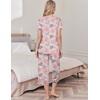 image:imageEkouaer Womens Pajama Sets Soft Cotton Pj Short Sleeve Top with Capri Pants Sleepwear 2 Piece Print LoungewearSXXLGrey Flower