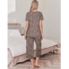 image:imageEkouaer Womens Pajama Sets Soft Cotton Pj Short Sleeve Top with Capri Pants Sleepwear 2 Piece Print LoungewearSXXLLeopard